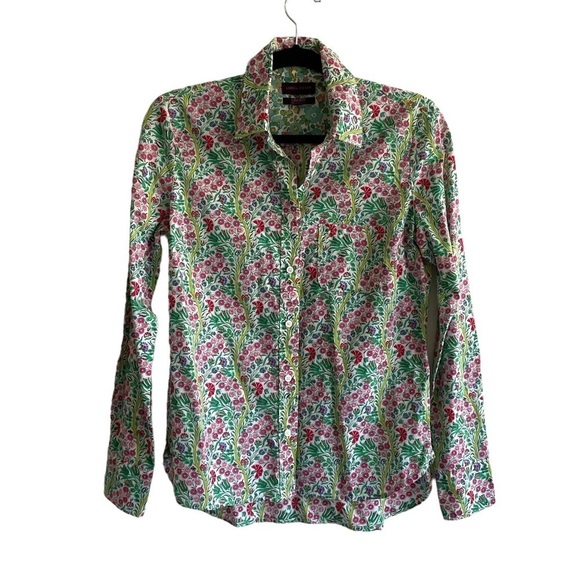 Liberty ART FABRIC Cotton Floral Print Button Front Shirt Blouse White Green S - Picture 3 of 7